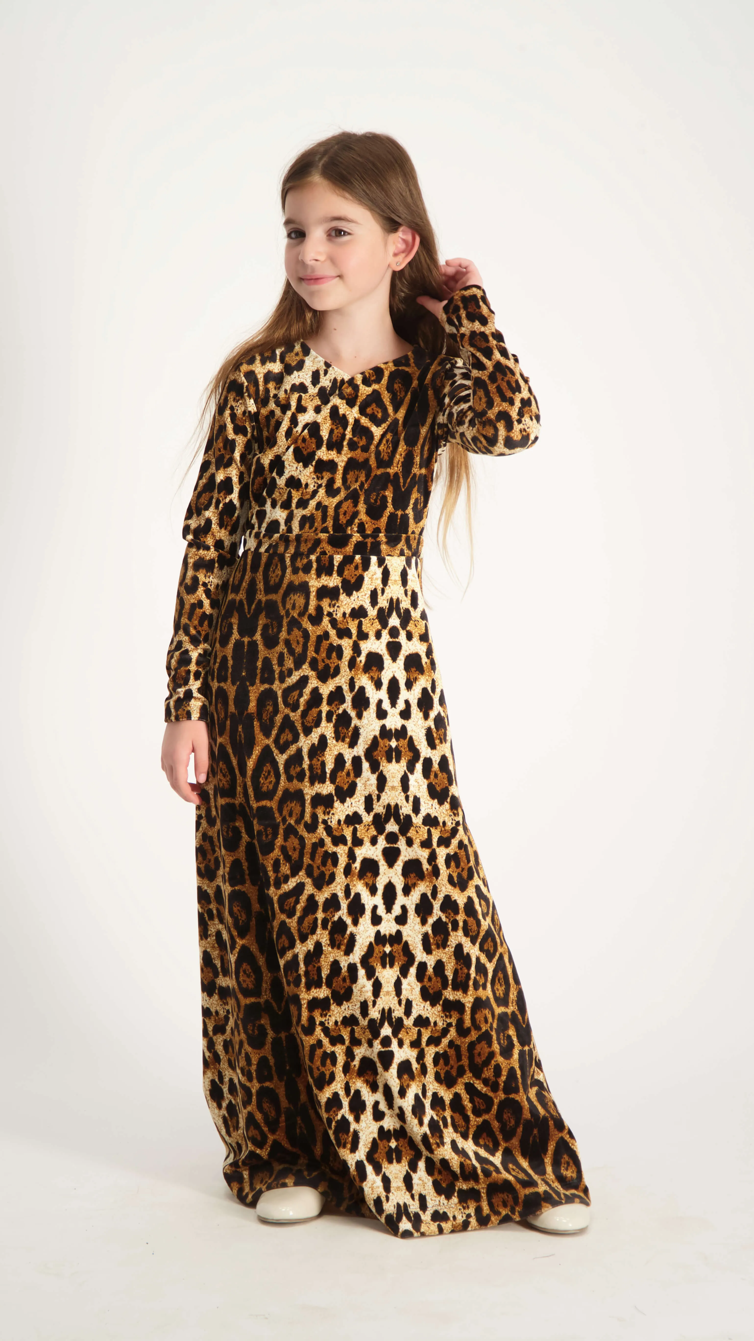 Kids Maxi Velvet Dress / Leopard