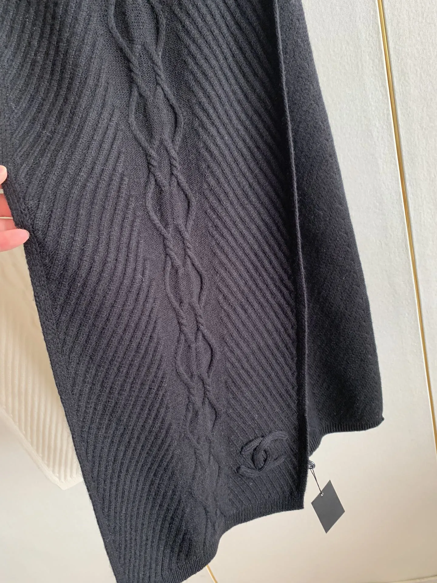 KNIT SCARF 200 CM IN BLACK CASHMERE 392883