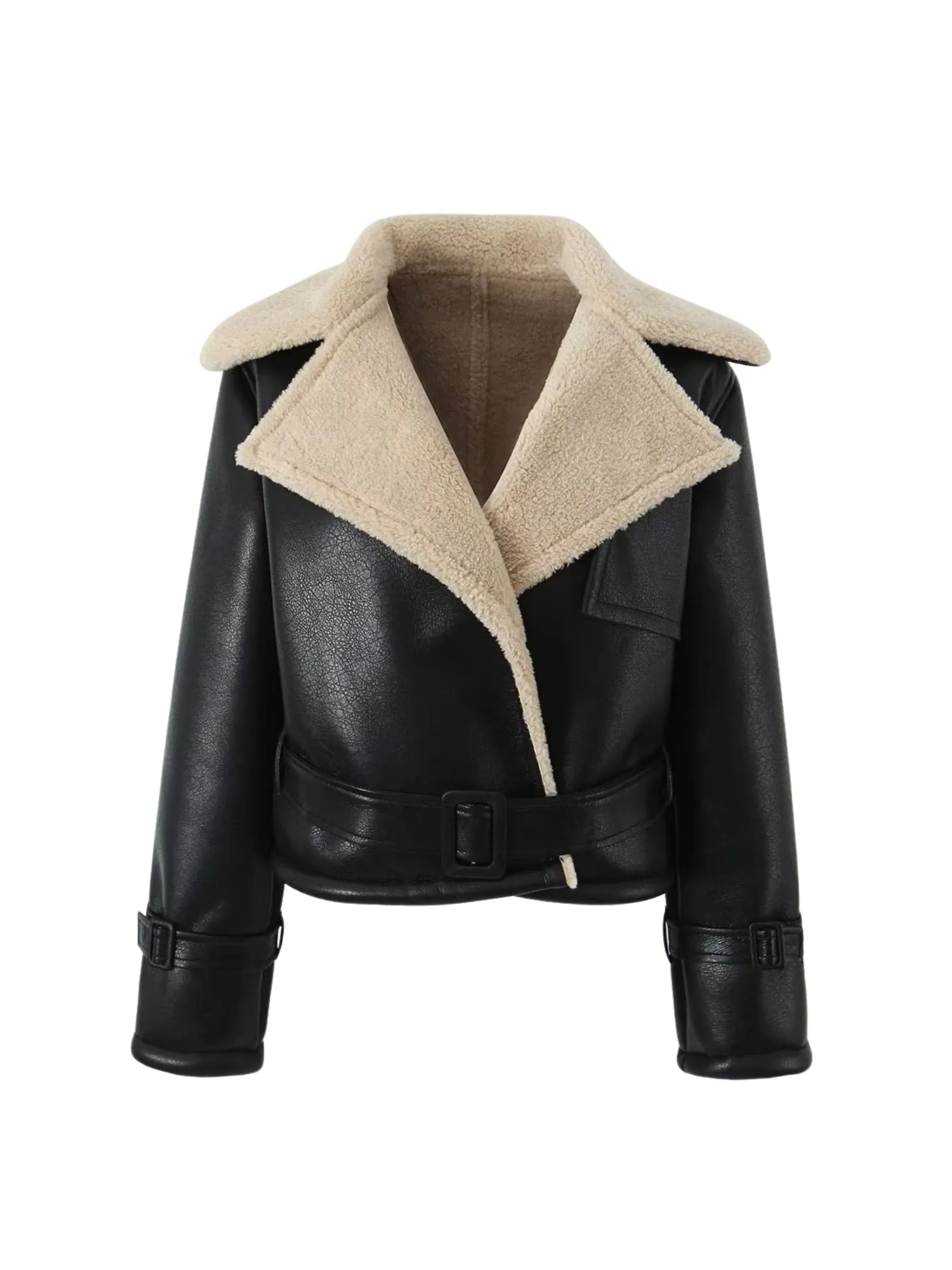 Leeana Shearling Faux Leather Aviator Jacket