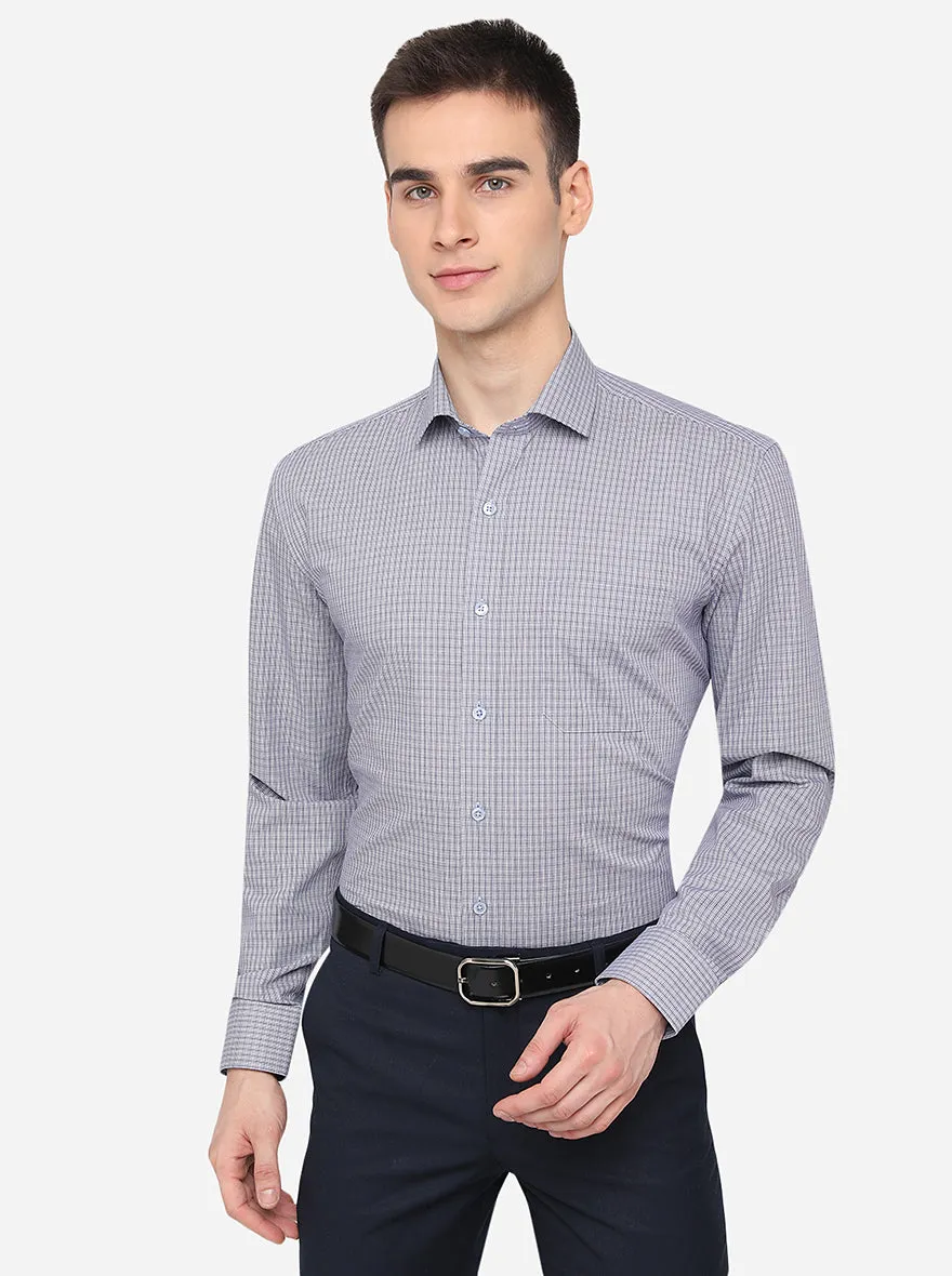 Light Blue Checked Regular Fit Formal Shirt | JadeBlue