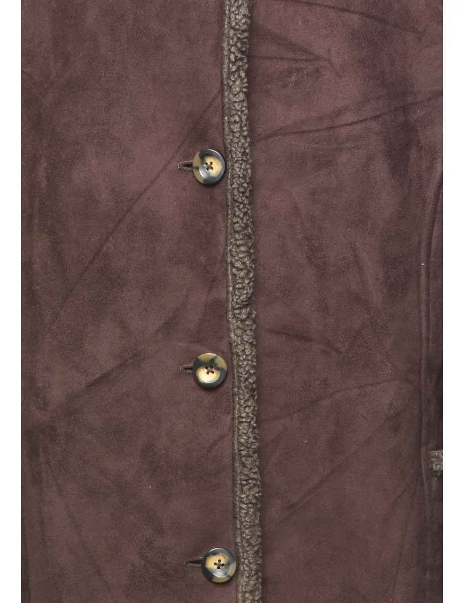 L.L. Bean Dark Brown Shearling Faux Suede Jacket - L