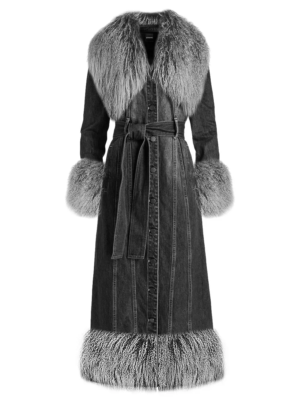 MEDUSA Denim Coat w/ Shearling Fur in Black