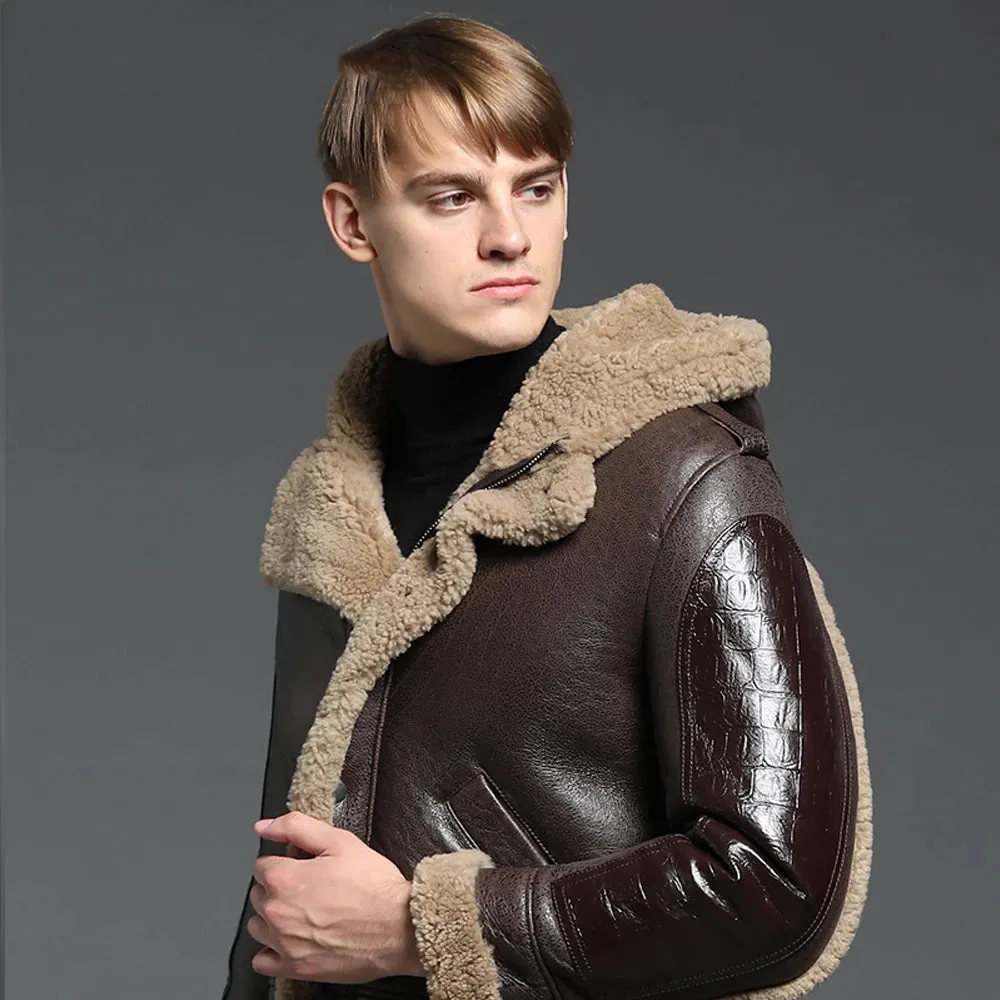 Men's B3 Shearling Jacket Coat Men's Winter Leather Jacket Men's Long Thick Coat