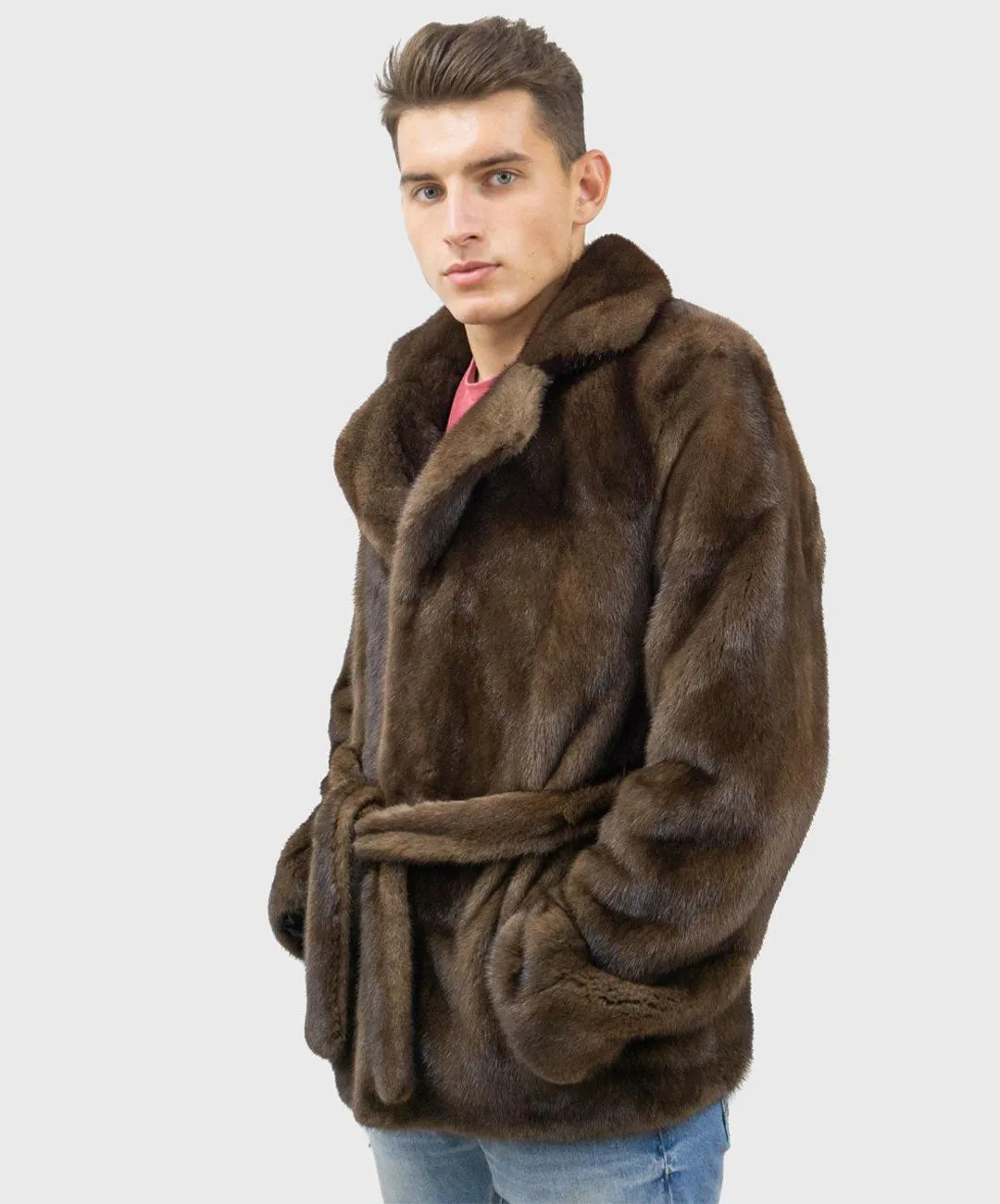 Men's Brown Robed Mink Fur Jacket