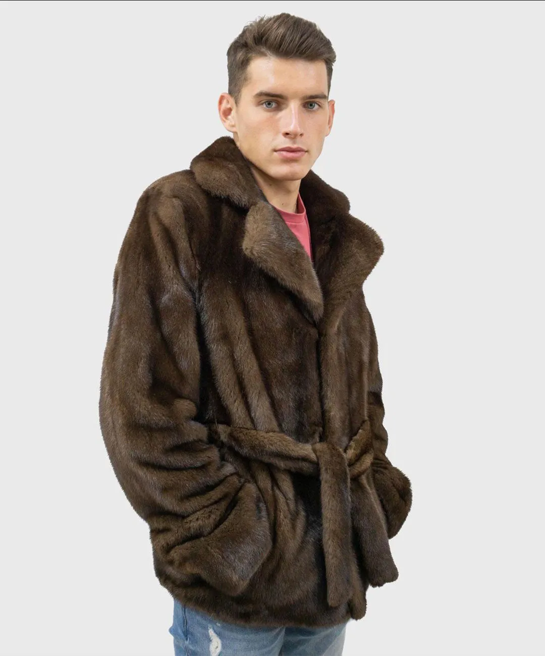 Men's Brown Robed Mink Fur Jacket