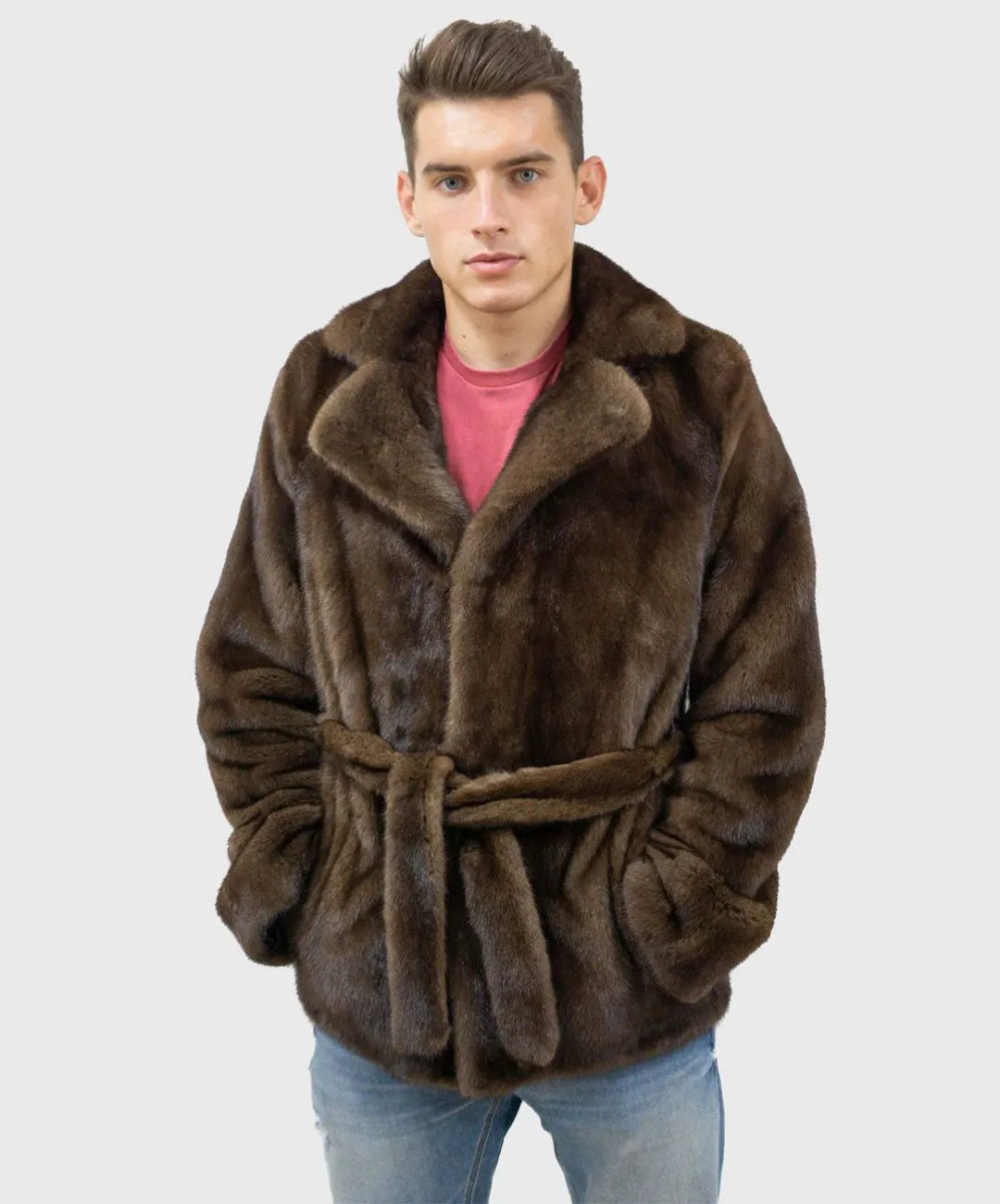 Men's Brown Robed Mink Fur Jacket