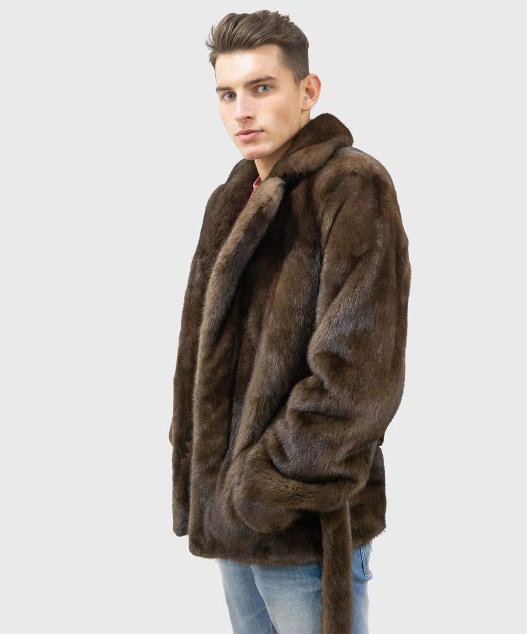 Men's Brown Robed Mink Fur Jacket