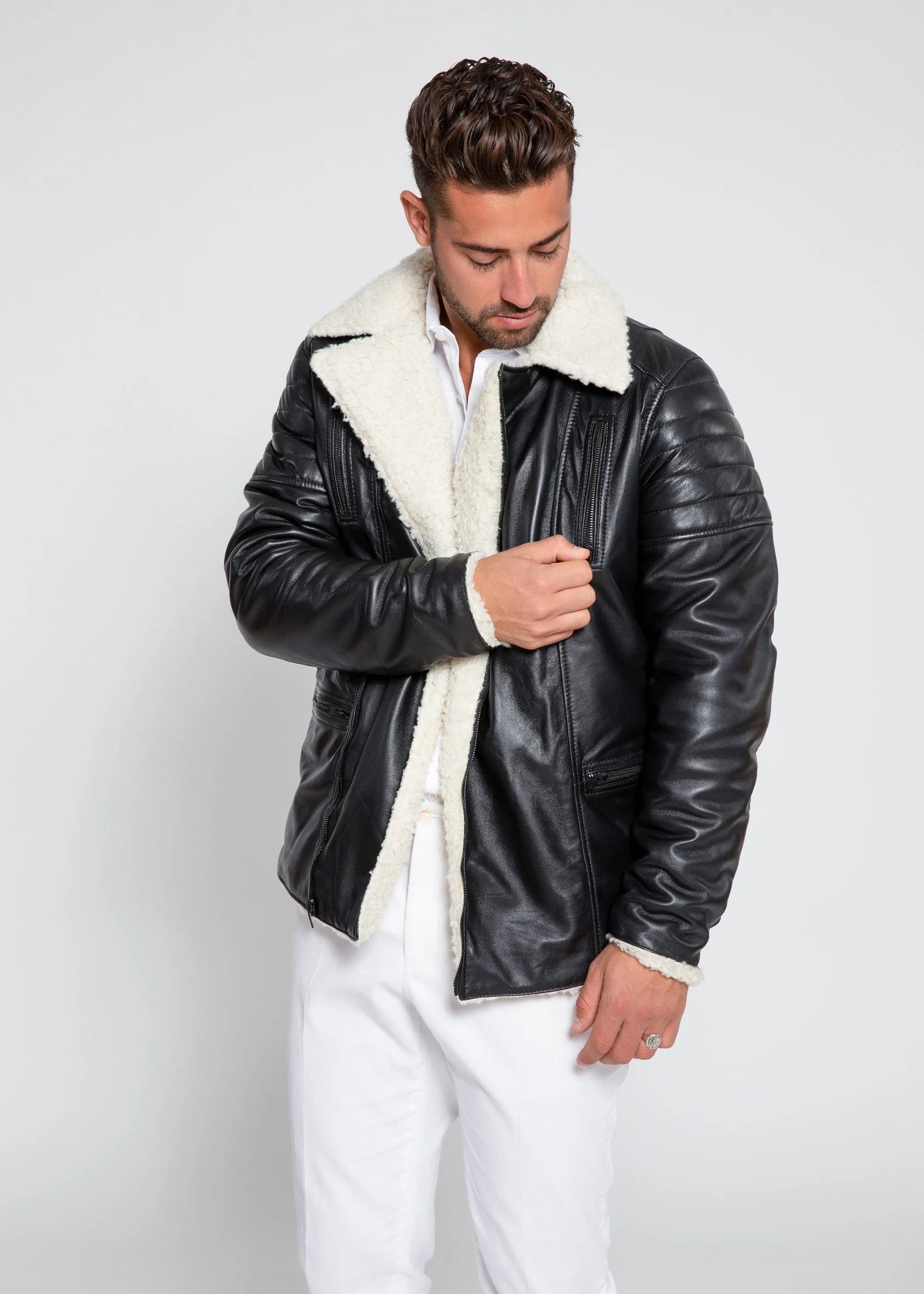 Men's Cosmo Shearling Curly Fur Leather Jacket