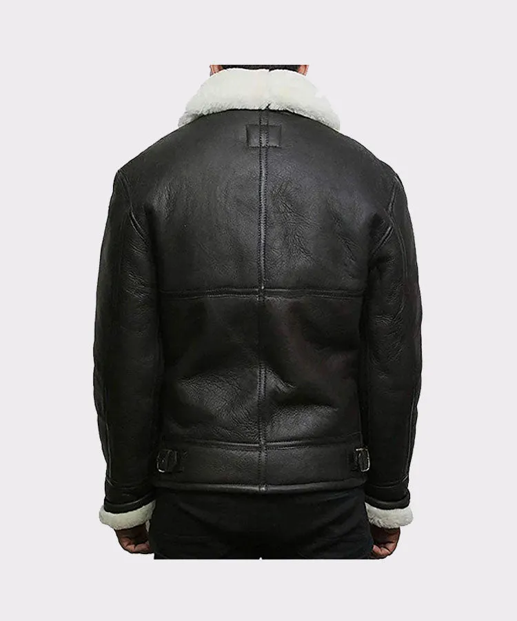 Mens Cream Wool Aviator B3 Shearling Real Sheepskin Leather Bomber Flying Pilot Jacket