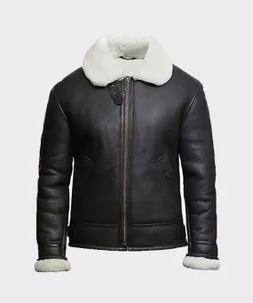 Mens Cream Wool Aviator B3 Shearling Real Sheepskin Leather Bomber Flying Pilot Jacket