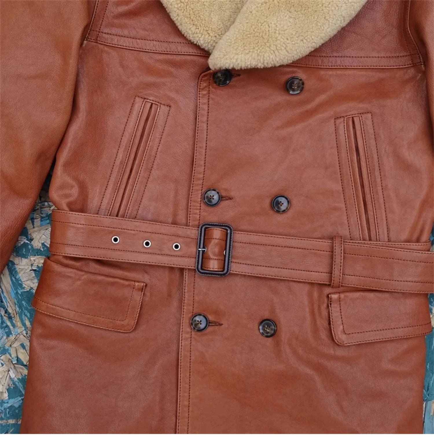 Men's Shearling Collar Ranch Coat Goatskin