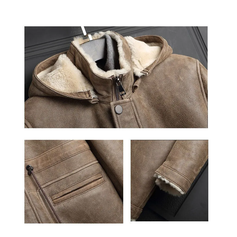 Men's Shearling Jacket Coat Men's Long Coat Men's Winter Warm Jacket