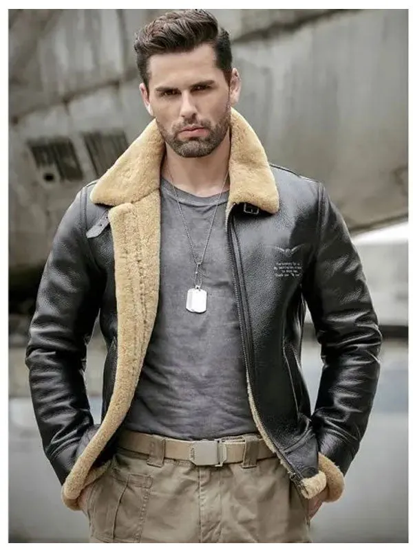 Mens Thick Winter Motorcycle Shearling Fur Leather Jacket Coat