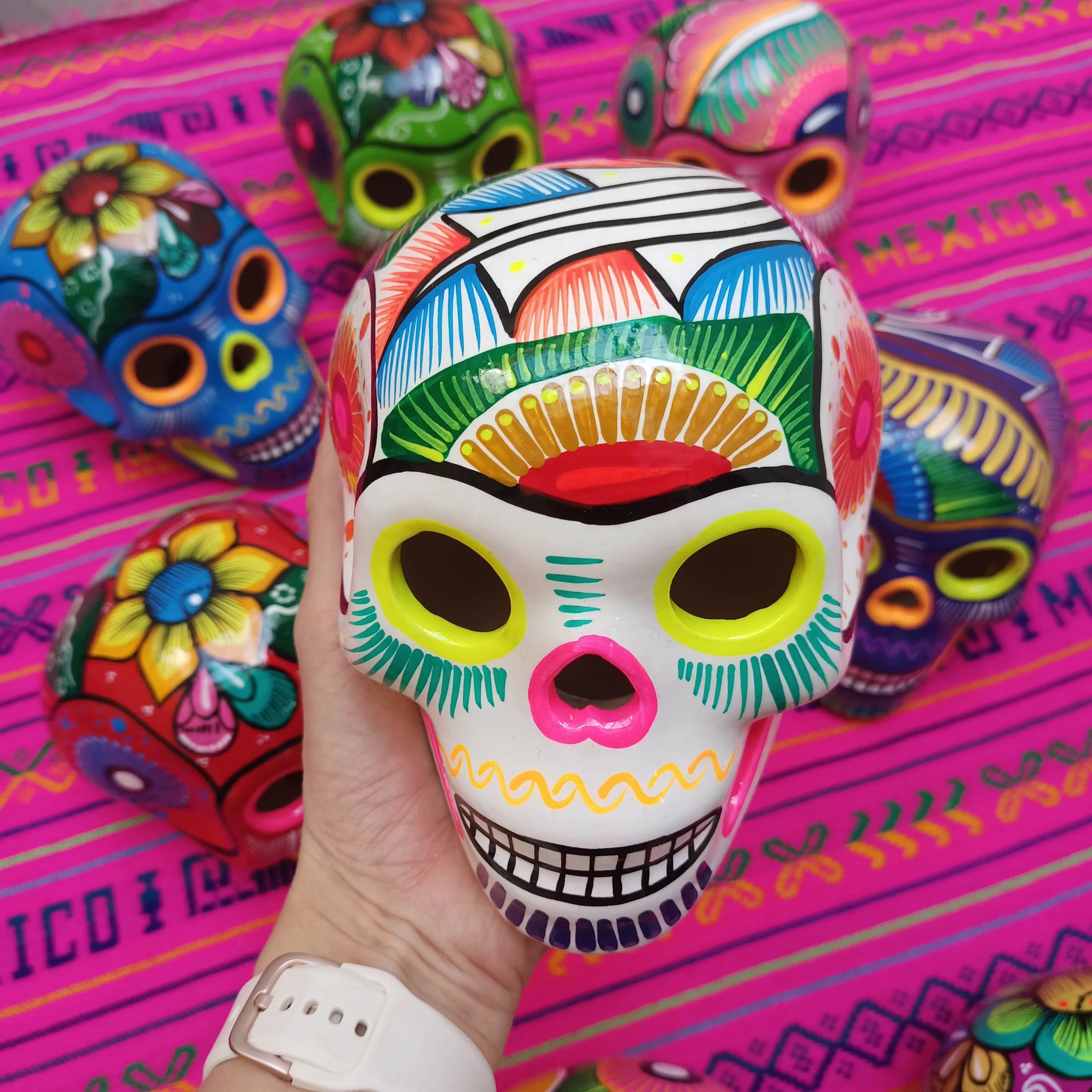 Mexican Ceramic Skulls Wholesale | Medium Sized Hand-painted Day of the Dead Decor