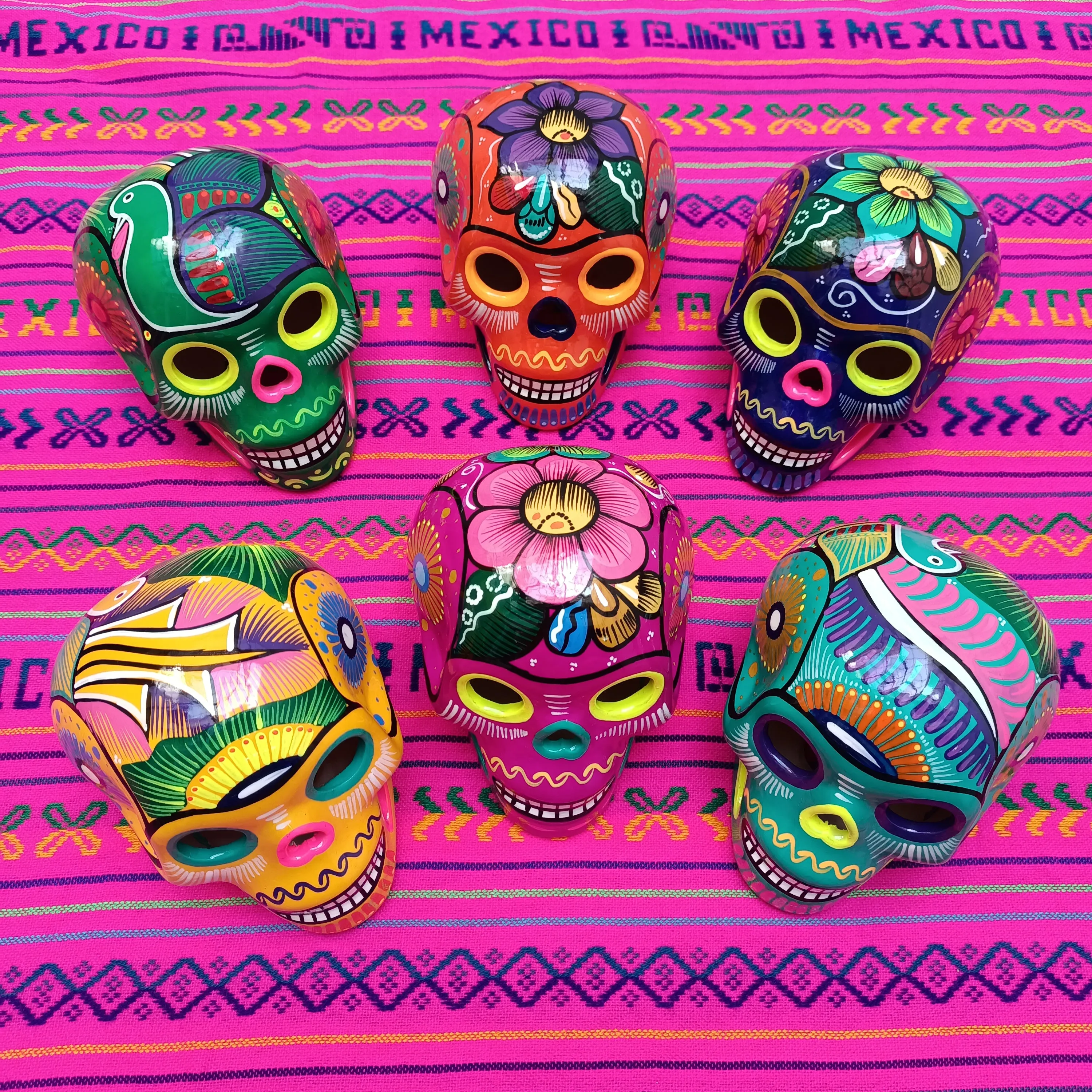 Mexican Ceramic Skulls Wholesale | Medium Sized Hand-painted Day of the Dead Decor