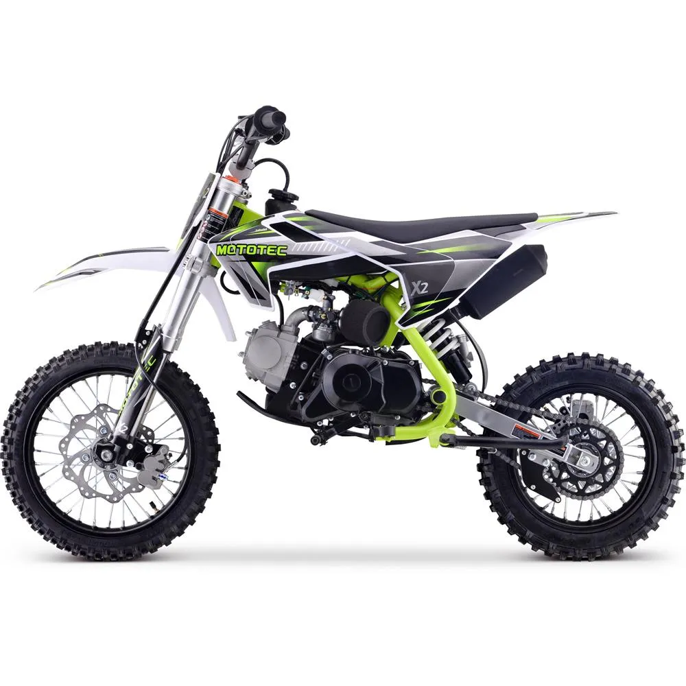 MotoTec X2 110cc 6.7HP 4 Stroke Green Gas Powered Dirt Bike