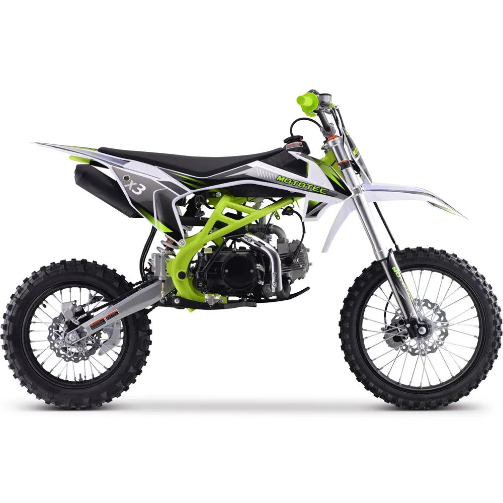 MotoTec X3 125cc 8.3HP 4 Stroke Green Gas Powered Dirt Bike