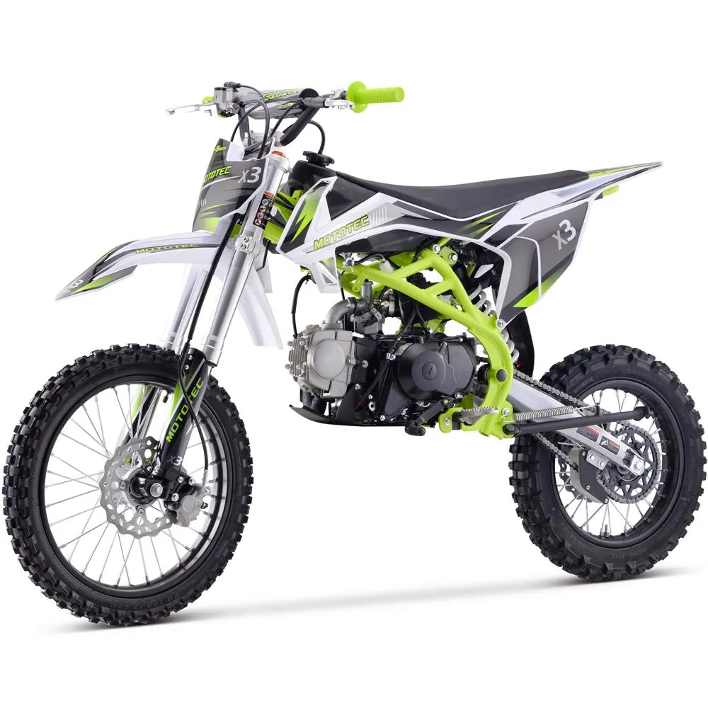 MotoTec X3 125cc 8.3HP 4 Stroke Green Gas Powered Dirt Bike