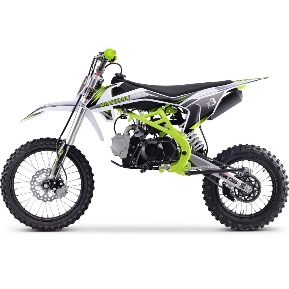 MotoTec X3 125cc 8.3HP 4 Stroke Green Gas Powered Dirt Bike