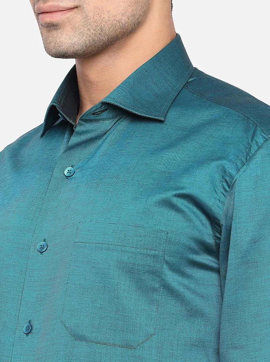 Peacock Green Solid Slim Fit Formal Shirt | Metal