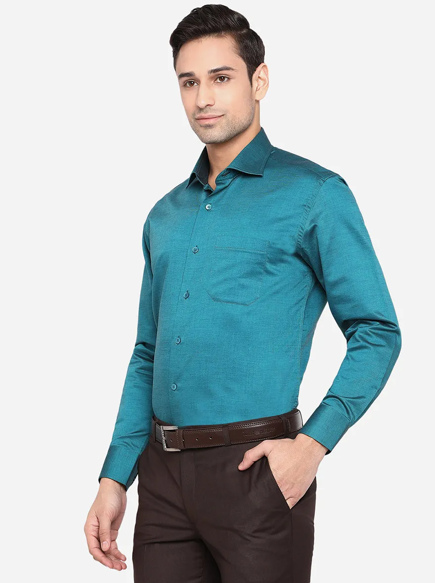 Peacock Green Solid Slim Fit Formal Shirt | Metal