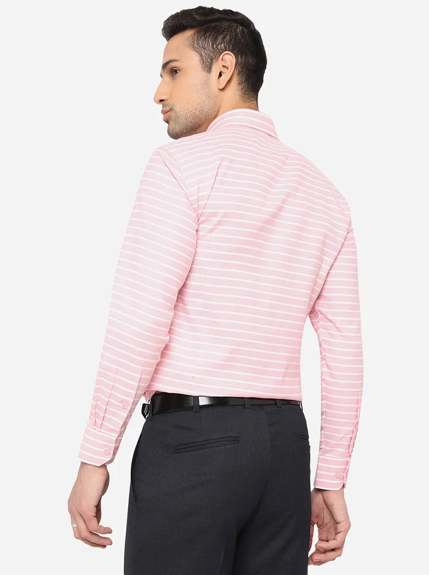 Pink & White Striped Slim Fit Formal Shirt | Greenfibre