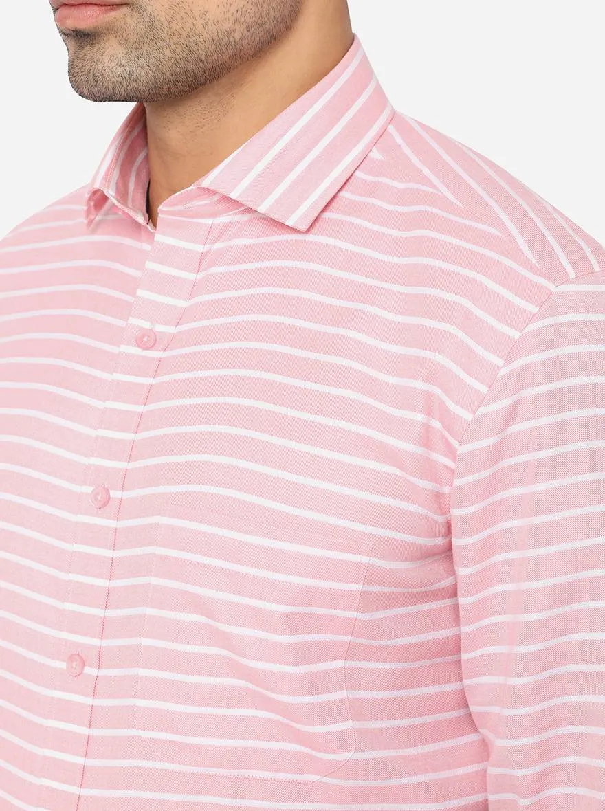 Pink & White Striped Slim Fit Formal Shirt | Greenfibre