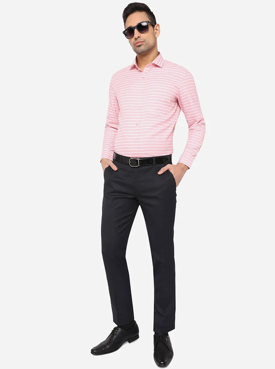 Pink & White Striped Slim Fit Formal Shirt | Greenfibre