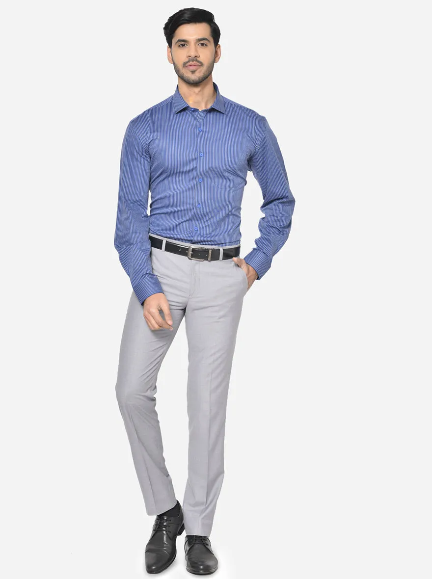 Powder Blue Striped Regular Fit Formal Shirt | JadeBlue