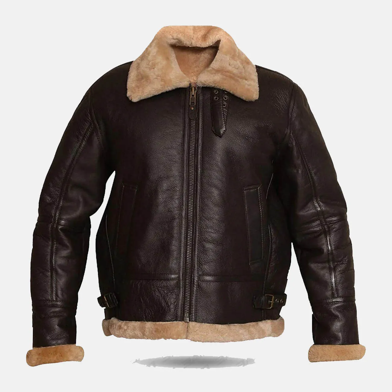 RAF Aviator Bomber Shearling Sheepskin Brown Leather Jacket