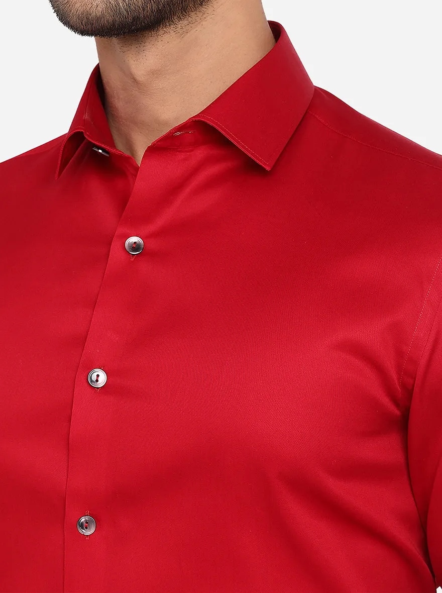 Red Solid Slim Fit Party Wear Shirt | Wyre