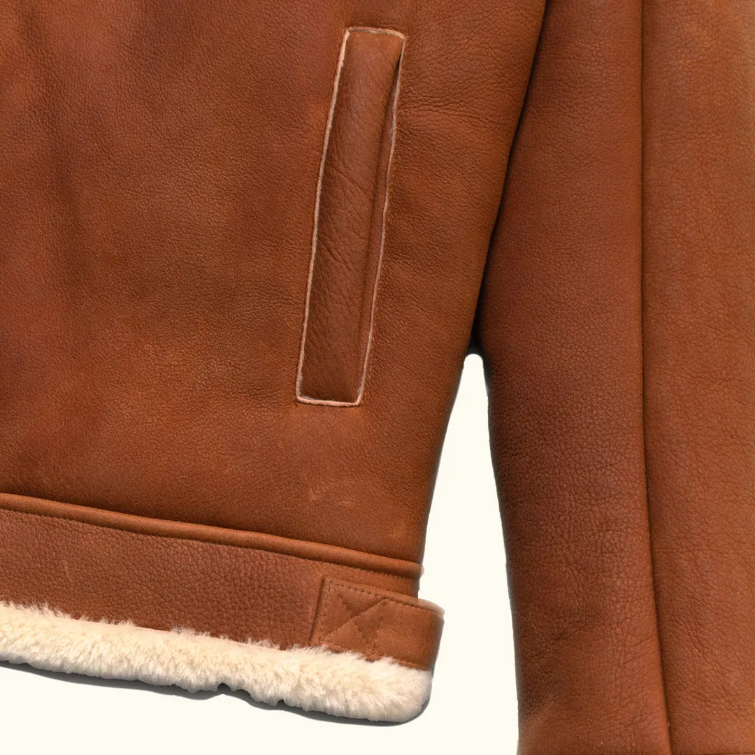 Shearling Leather Bomber Jacket | Whiskey Brown