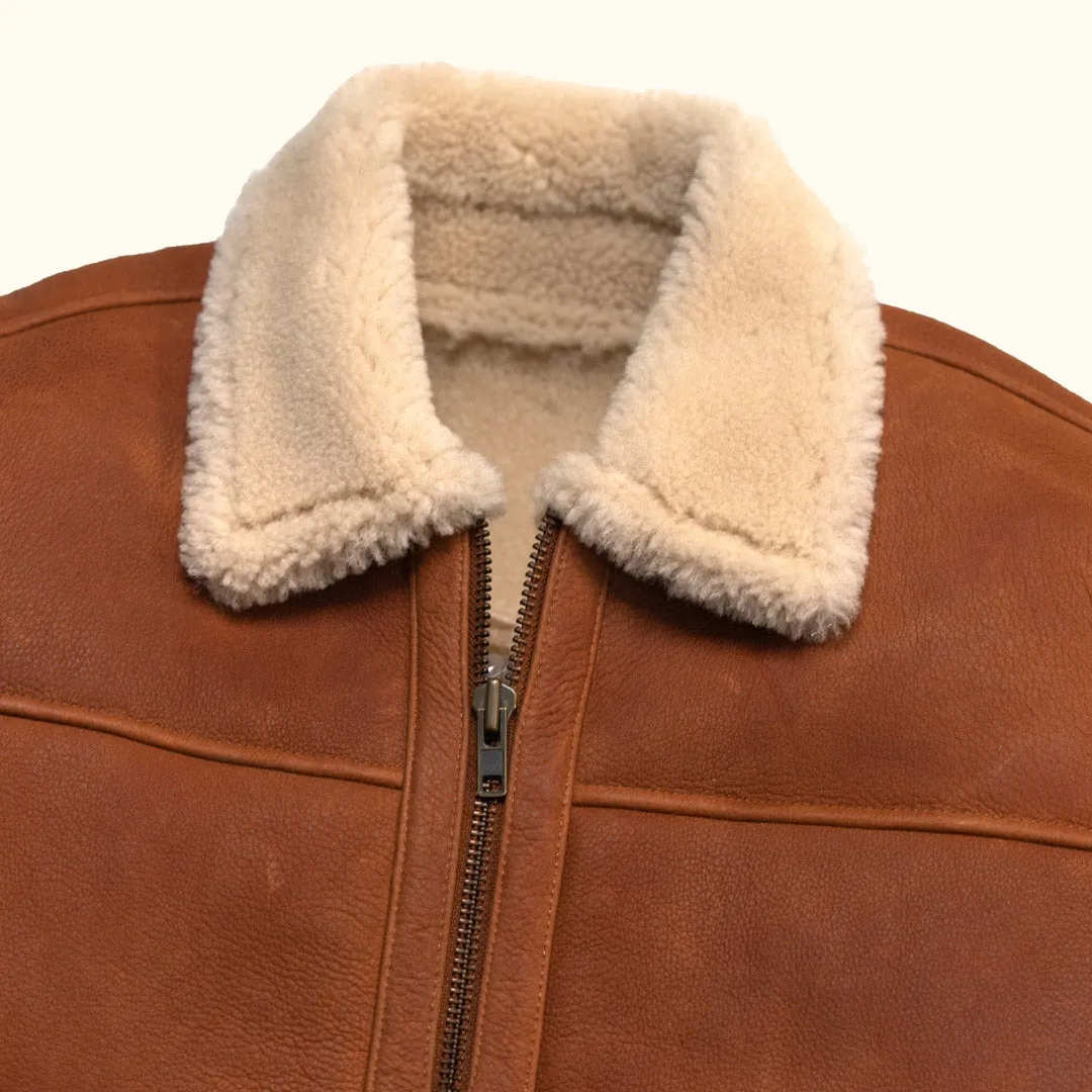 Shearling Leather Bomber Jacket | Whiskey Brown