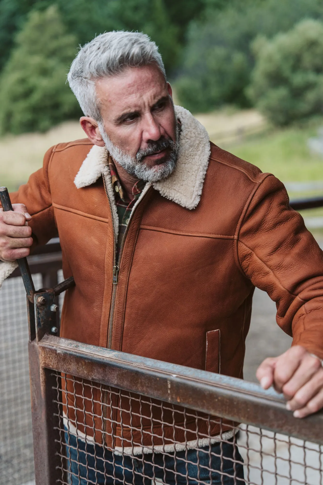 Shearling Leather Bomber Jacket | Whiskey Brown