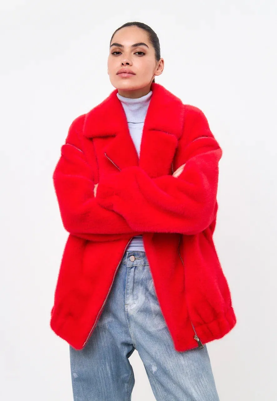 Short Faux Fur Coat Marilyn - Red