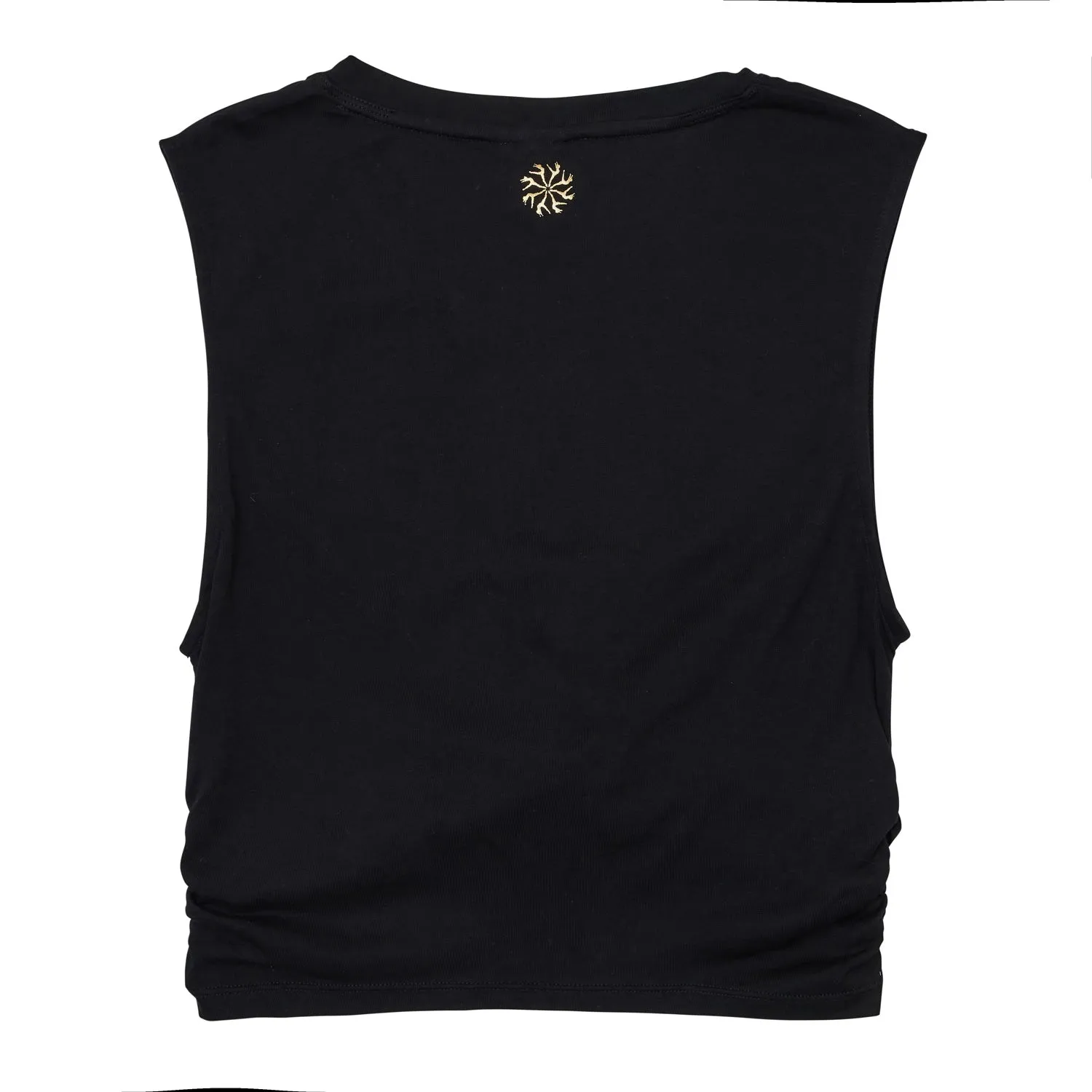 Sienna: Mock Tie Crop Dance Print Tank in Black