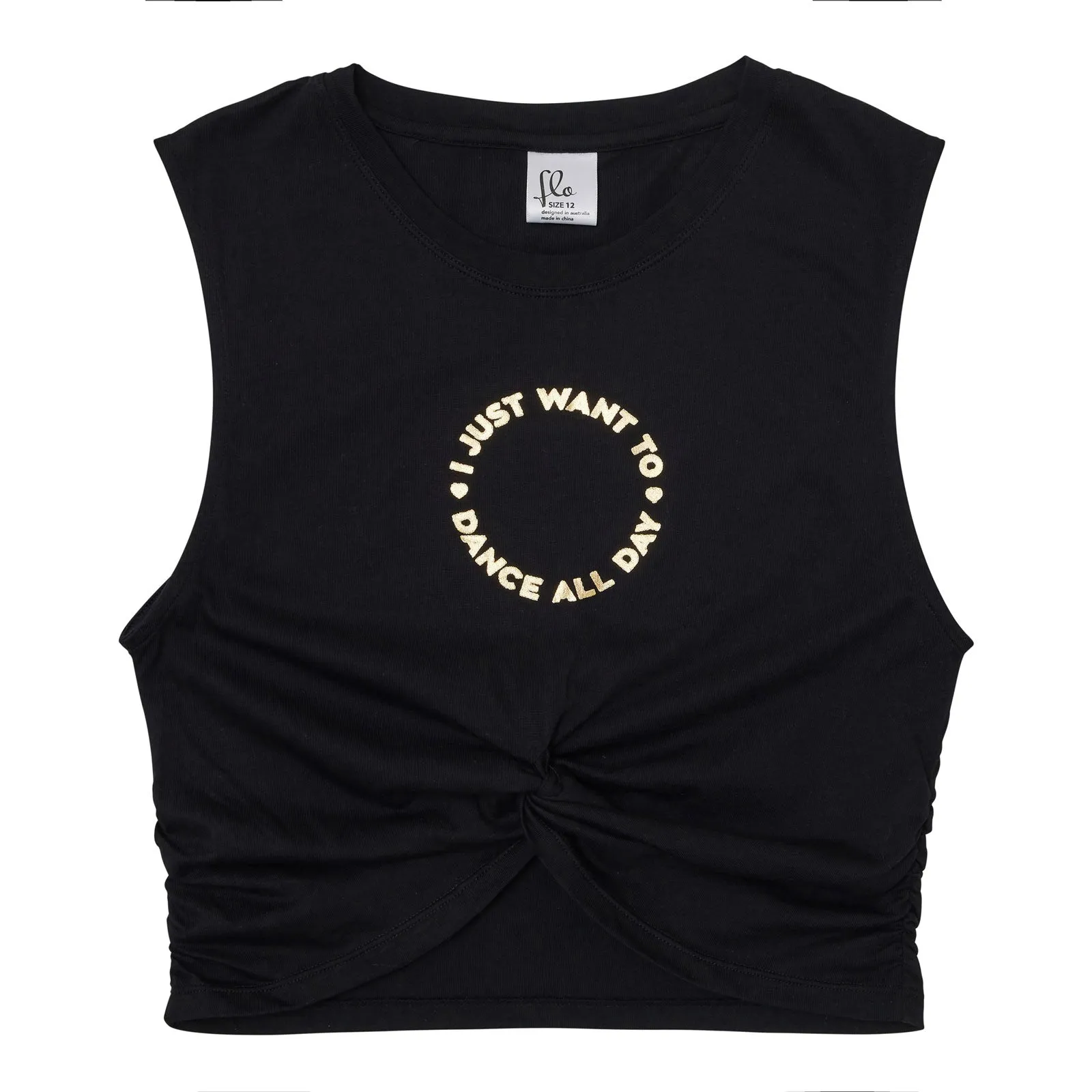 Sienna: Mock Tie Crop Dance Print Tank in Black