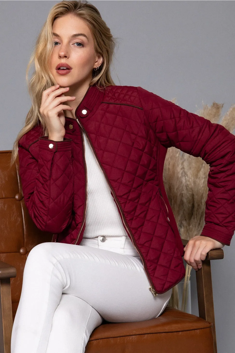 Suede Piping Rib Quilted Padded Jacket