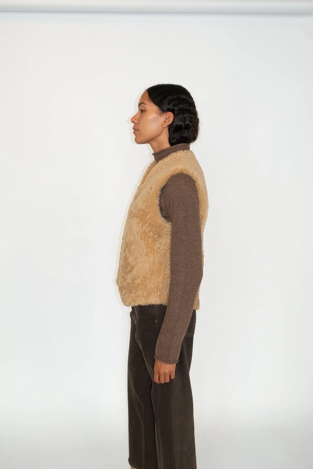 SUNFLOWER, Shearling Vest, Beige