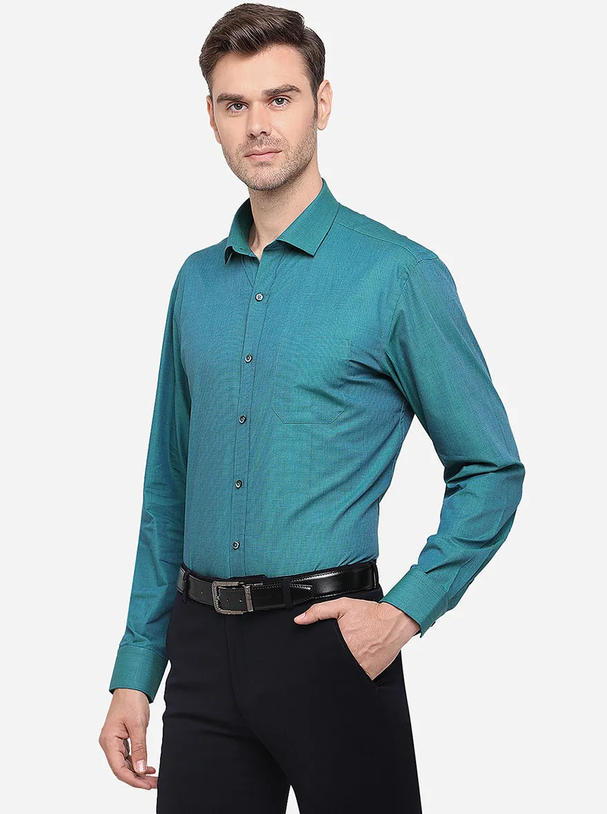 Teal Green Solid Regular Fit Formal Shirt | Greenfibre