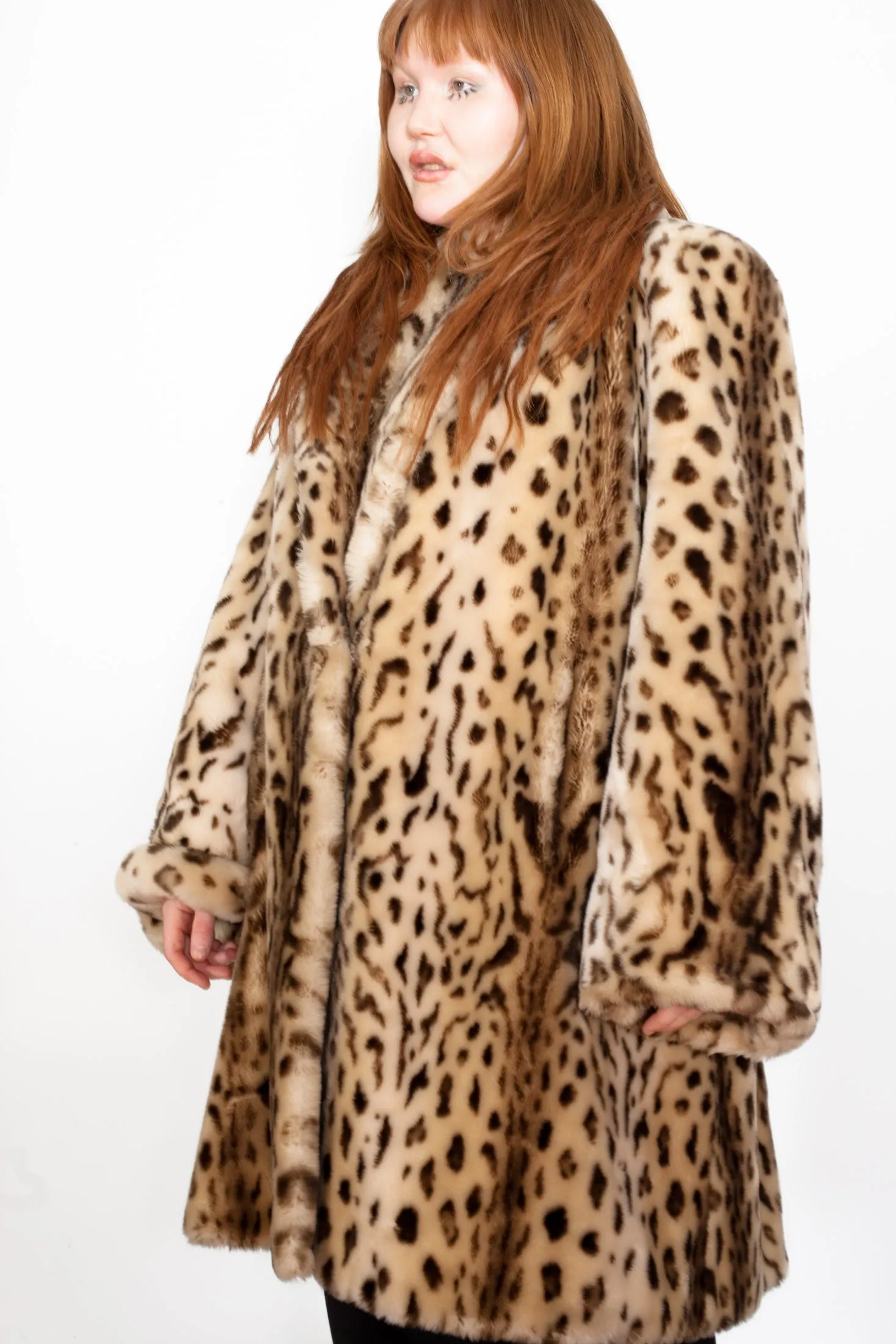 Vintage 90s Leopard Print Faux Fur Coat