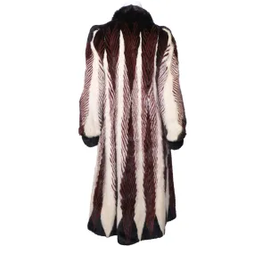 Vintage Herringbone Mink Coat Dyed Pattern Red White Black Size Medium