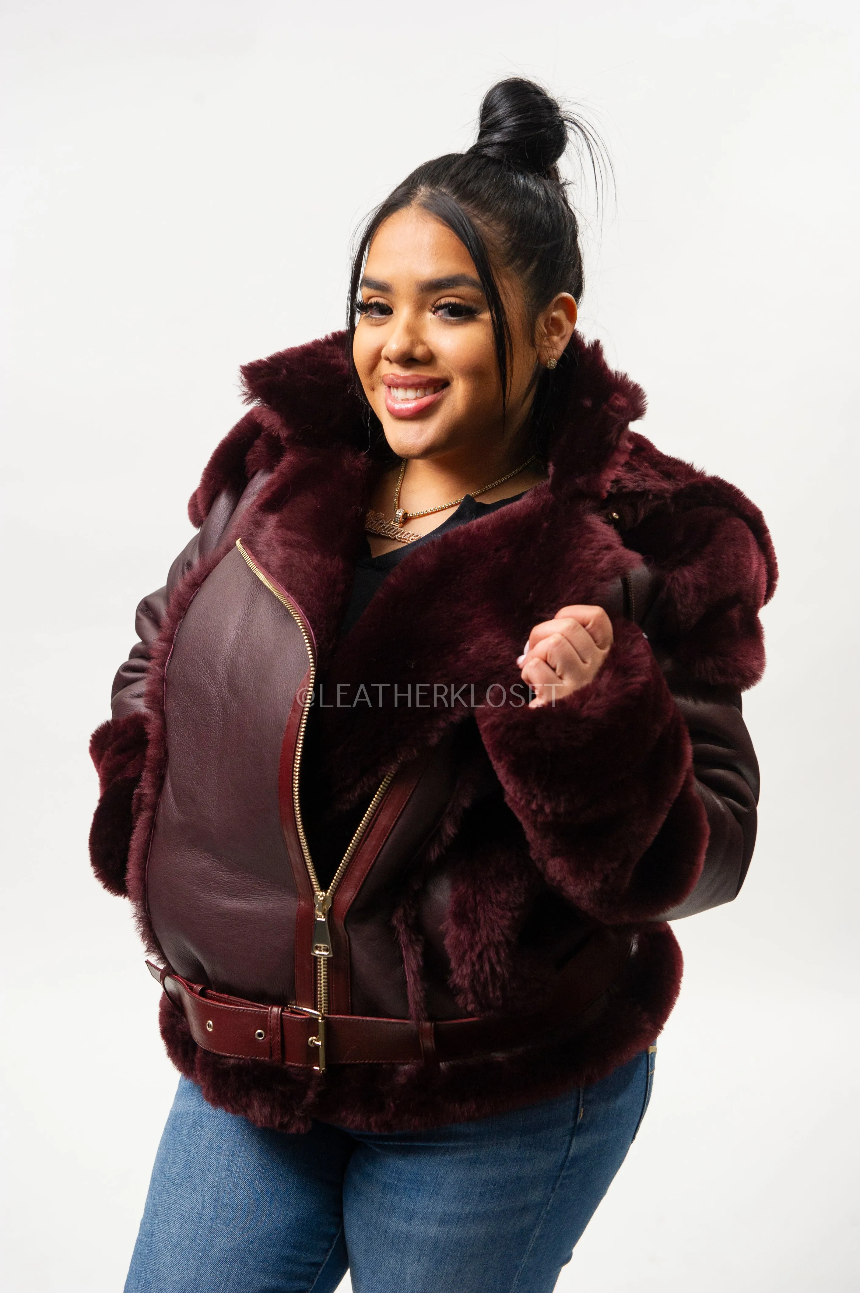 Women's Angela Real Sheepskin Biker Jacket