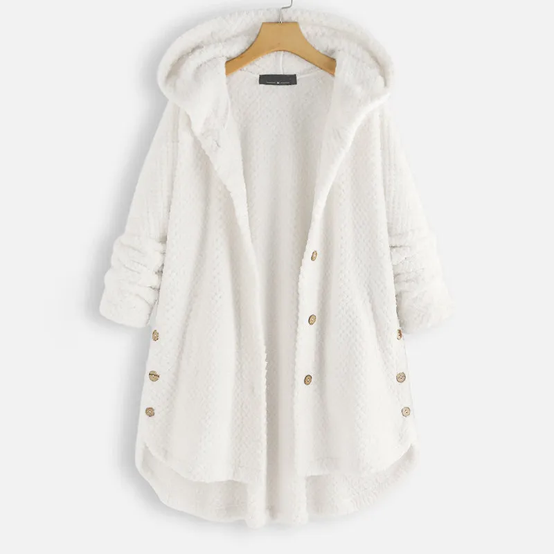 Womens Autumn Winter Hoodie Mid-length Soft Fur Coat