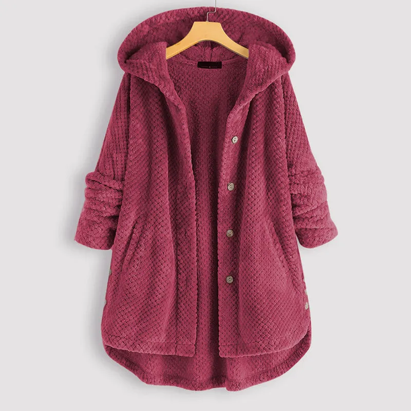 Womens Autumn Winter Hoodie Mid-length Soft Fur Coat