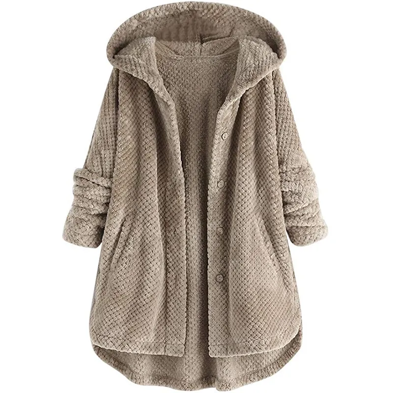 Womens Autumn Winter Hoodie Mid-length Soft Fur Coat