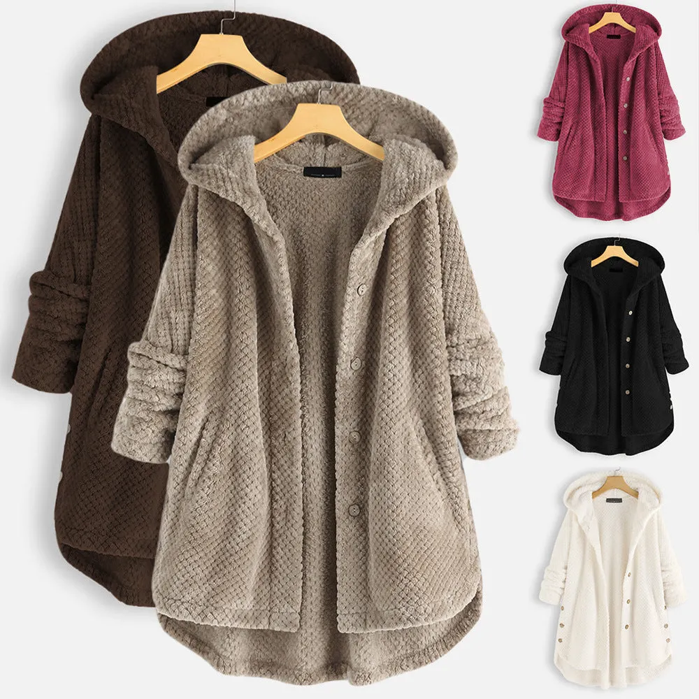 Womens Autumn Winter Hoodie Mid-length Soft Fur Coat