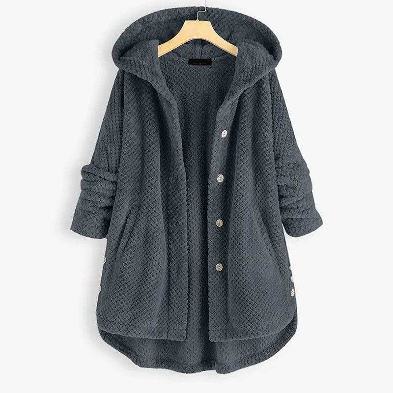 Womens Autumn Winter Hoodie Mid-length Soft Fur Coat