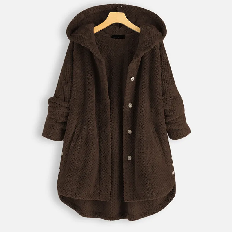 Womens Autumn Winter Hoodie Mid-length Soft Fur Coat