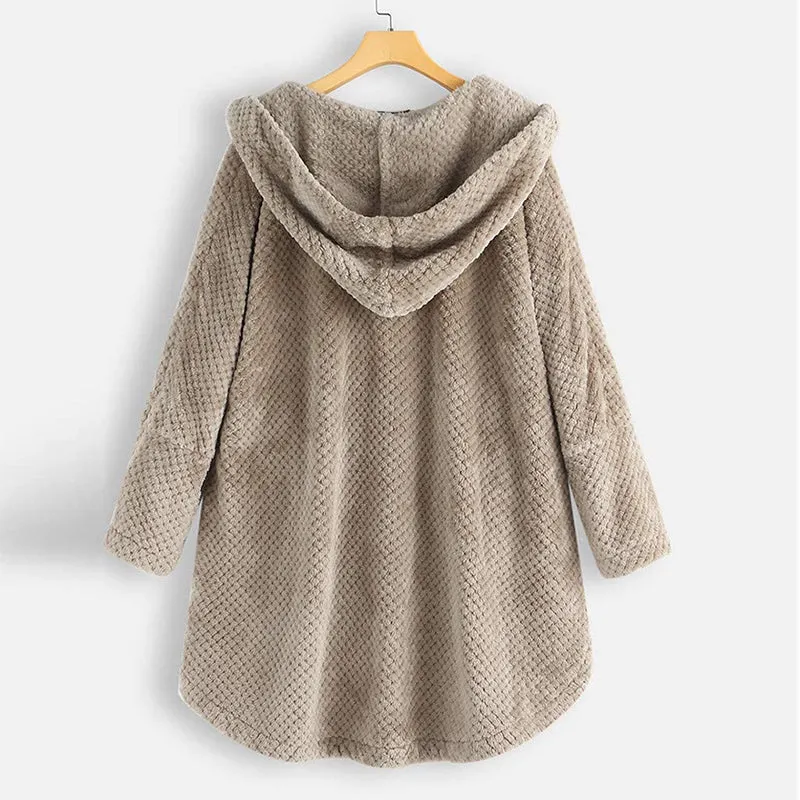 Womens Autumn Winter Hoodie Mid-length Soft Fur Coat